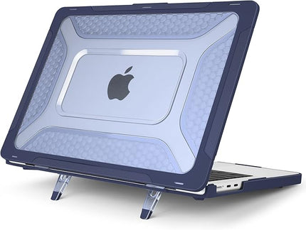 Batianda Extreme Heavy Duty Case for New MacBook Air 13.6 inch 2025 M4 2024 2022 A3240 A3113 A2681 - Anti-Slip Rubberized Stand (Holds 25lbs) Honeycomb Exoskeleton Max Cooling & Stability - Navy Blue
