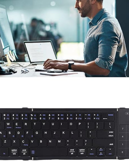 SUNGOOYUE Foldable Keyboard, Portable 5.3 2.4G Wireless Keyboard with Touchpad Number Pad with 59.3 x 64.8mm touchpad Battery for Tablet Laptop PC Smartphone