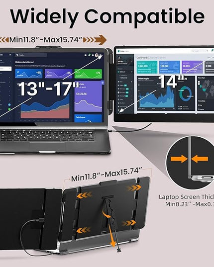 Laptop Screen Extender - 14" FHD 1080P IPS Portable Computer Monitor for Laptops, Dual Screen Travel Monitor for Laptops 13-17" with USB-C/HDMI Port, Plug & Play for Windows/Mac/Android/Switch/PS