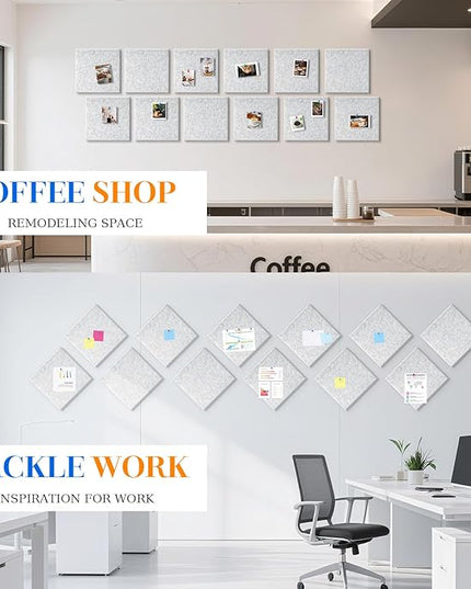 DOLLAR BOSS Large Cork Board for Wall 48" x 36" x 0.5" Bulletin Board 12 Packs Corkboard Tiles Self Adhesive Felt Wall Tiles for Office Home School, Light Grey