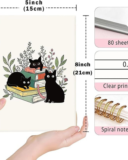 Lacama Cat Notebook Journal, Cute Cat Notebook Gifts for Women, Gifts for Cat Lovers, Cat Stationary, Trendy Black Cat Spiral Notebooks, Cat Notepad, School Supplies, Office Supplies 5.5x8.3