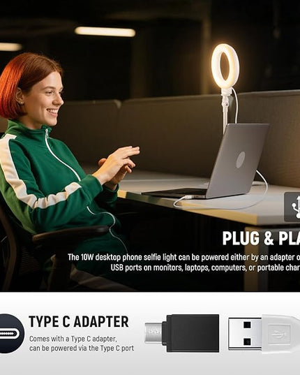 NEEWER BASICS 5"/13cm Desk Ring Light with Stand, 10W LED Selfie Light with Phone Holder Base Compatible with iPhone for Video Recording Laptop Webcam Zoom Video Conference Lighting Makeup, White BR60
