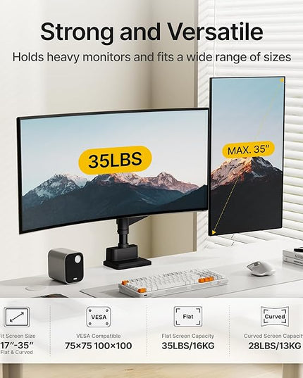 monTEK Dual Monitor Mount Tall Monitor arms for 2 Monitors for 17 to 35 Inch Curved Screen Holds 35 Lbs Adjustable Heavy Duty Monitor Desk Mount Cable Management, VESA 75/100mm, MA1007PBK-D