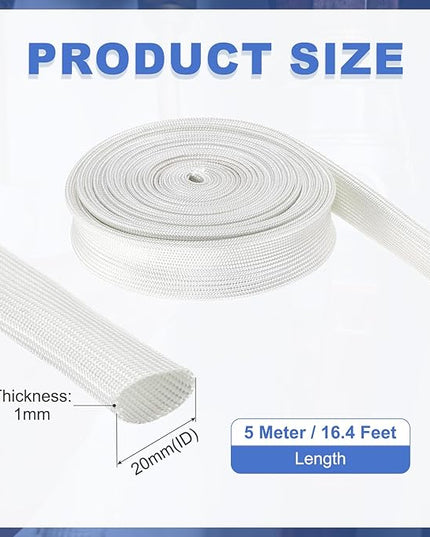uxcell Insulation Cable Protector,20mm/0.79 Inch-5m/16 Feet High Temp Fiberglass Sleeve White