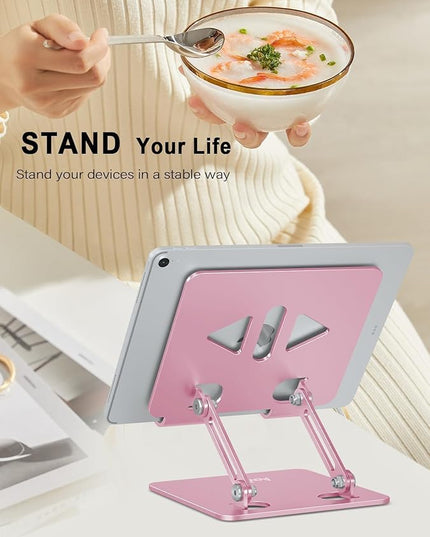 Tablet Stand Holder for Desk, Adjustable Desktop Tablet Holder, Foldable Aluminum Tablet Mount for iPad pro 12.9, iPad Air Mini, Samsung Galaxy Tabs Z Fold Kindle Fire,4-12 inch, Rose Gold