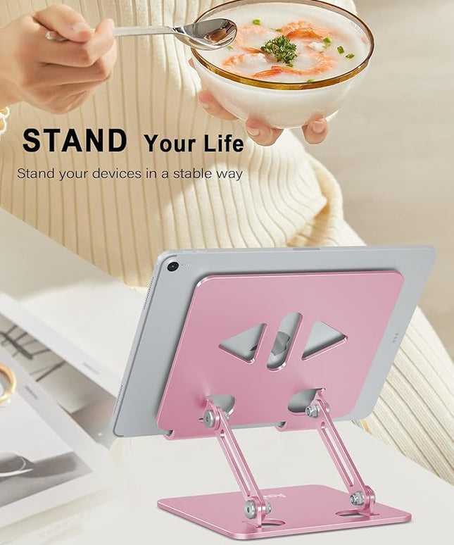 Tablet Stand Holder for Desk, Adjustable Desktop Tablet Holder, Foldable Aluminum Tablet Mount for iPad pro 12.9, iPad Air Mini, Samsung Galaxy Tabs Z Fold Kindle Fire,4-12 inch, Rose Gold