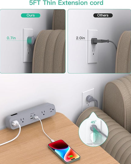 PD30W Desk Clamp Power Strip, Desktop Mount Surge Protector, Fast Charging Station, 5Ft Extension Cord Desk Edge Mount Shelf with 4 Outlets 4 USB Ports (2 USB C), Home Accessories Essentials, Grey