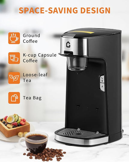 IDEALHOUSE Single Serve Coffee Maker, k Cup Compatibility, Auto Shut Off, Adjustable Tray, One-Button Fast Brew, 18.6 Oz Water Tank for Capsule, Ground & Tea, for Home, Office