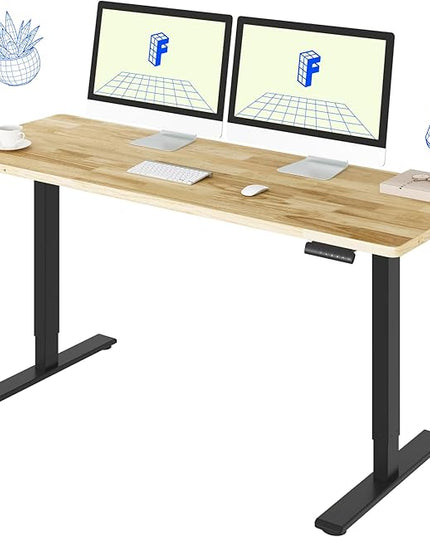 FLEXISPOT E3 Solid Wood Dual Motor 63 x 24 Electric Standing Desk Sit Stand Desk, Holds 220 lbs, Adjustable Height w/Memory Presets, Butcher Block Rubberwood Desktop & Black Frame, Ships in 2 Boxes