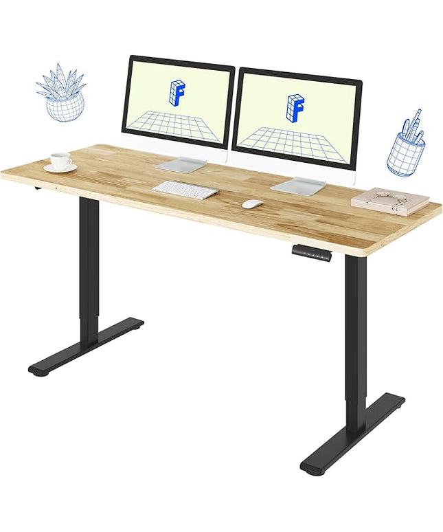FLEXISPOT E3 Solid Wood Dual Motor 63 x 24 Electric Standing Desk Sit Stand Desk, Holds 220 lbs, Adjustable Height w/Memory Presets, Butcher Block Rubberwood Desktop & Black Frame, Ships in 2 Boxes