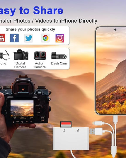 Memory Stick Pro Duo Adapter for iPhone/Android/PC, 4 in 1 SD/TF/MS/XD Picture Card Reader, Memory Card Reader Lightning/USB/USB-C OTG Adapter, Memory Stick Pro Duo Reader for Sony Plug & Play