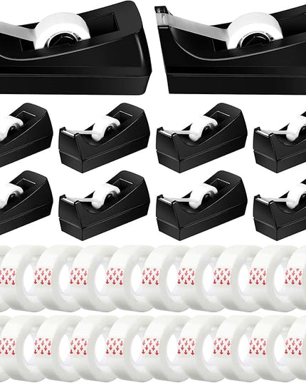 Yahenda 10 Pack Desktop Tape Dispenser Non Skid Base with 0.7 x 985 Inches Invisible Tape Refills Bulk Weighted Roll Dispenser for Office Home School