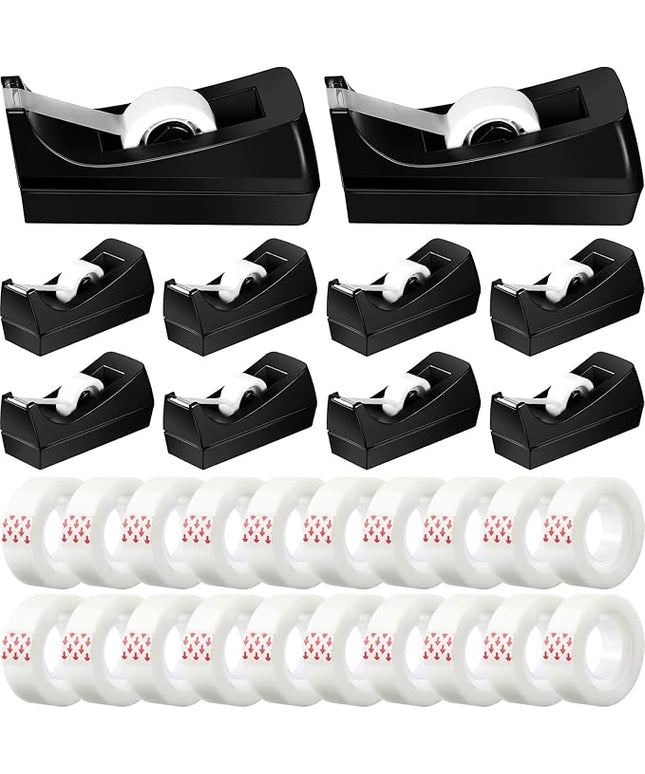 Yahenda 10 Pack Desktop Tape Dispenser Non Skid Base with 0.7 x 985 Inches Invisible Tape Refills Bulk Weighted Roll Dispenser for Office Home School
