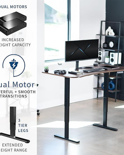 VIVO Electric 63 x 32 in Dual Motor Standing Desk, Memory Height Adjustment, 2B Series, Dark Walnut Top Black Frame, DESK-KIT-2B1D