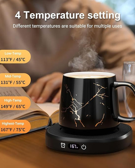 Coffee Mug Warmer & Luxury Marbling Mug Set, Electric Cup Warmer with Auto Shut Off, 4 Temperature Setting Smart Beverage Warmer, 8-Hours Auto Shut Off (Luxury Marbling Mug)