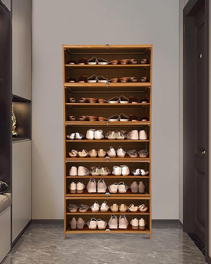 11 Tier Shoe Storage Cabinet, Bamboo Shoe Storage Cabinet Tall, Free Standing Shoe Racks Organizer with Cover, Multi Tier Vertical Shoe Rack Organizer for Entryway Office Living Room