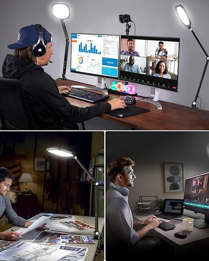 Video Conference Lighting for Computer, Dimmable Light for Video Recording, Meeting, Laptop & Webcam, 15W Ring Light for Desk with C- Clamp, Swing Arm, Remote, Memory & Timer CRI >95