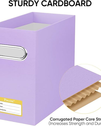 BALEINE File Organizer Box, Cardboard File Folder Organizer with Handle for Letter Size, Portable Collapsible Hanging Filing Box for Home Office Document Storage (2 Pack, Lavender)