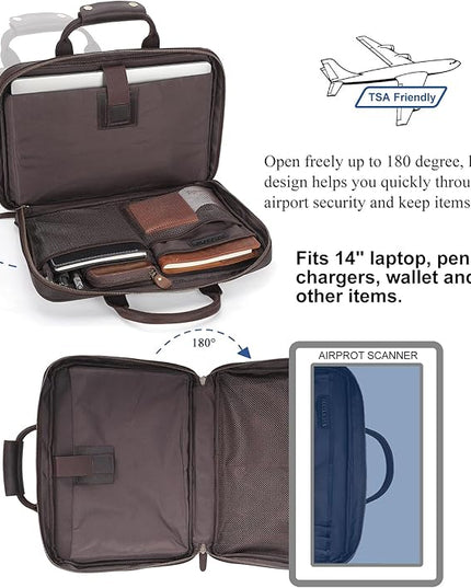 Leather Slim Briefcase for Men 15.6" Laptop Crossbody Messenger Bag Business Work Lawyer Attache Case