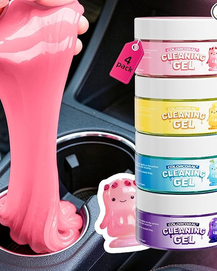 Car Cleaning Gel Reusable 4Pack - Dust Cleaning Putty Keyboard Slime for Car Interior Air Vent Cleaner, Auto Detailing Tools Accessories, Dust Remover Gifts for Men Women,Cleanings Gadgets,400g