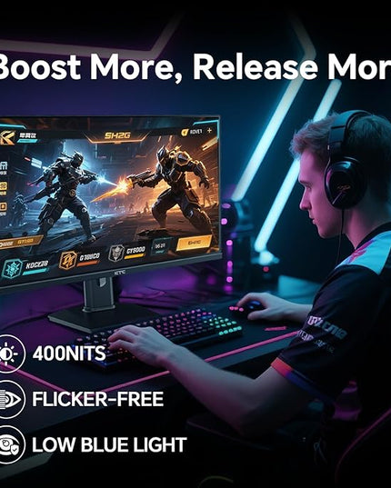 KTC 24 inch Gaming Monitor QHD 180Hz, Fast IPS 1440p Computer Monitor, Up to 185Hz, 1ms, G-Sync/FreeSync, HDR400, Height Adjustable, 2 x HDMI, 1 x DP H24T7