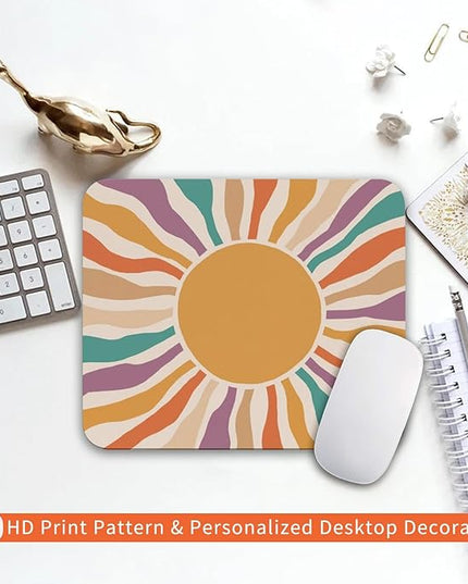 Square Mouse Pad Retro Sun,Personalized Premium-Textured Custom Mouse Mat Design,Washable Mousepad Cloth,Non-Slip Rubber Base Computer Mouse Pads for Wireless Mouse