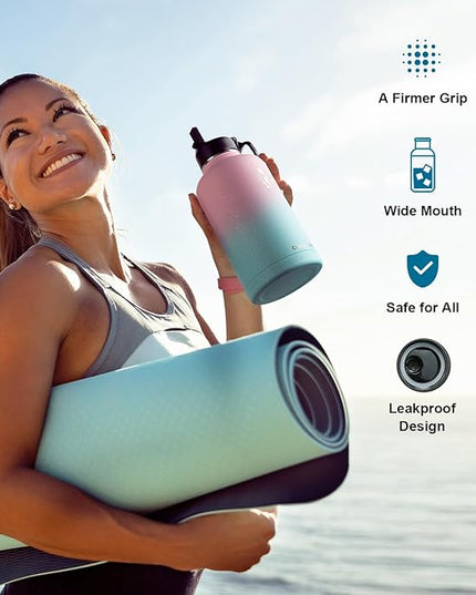 64 oz Water Bottle Insulated with Straw&3 Lids, Coolflask Half Gallon Water Jug Galaxy Large Metal Stainless Steel Vacuum flask for Gym, Sports and Travel, Keep Cold 48H Hot 24H, Blooming Cherry