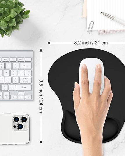 ITNRSIIET Ergonomic Mouse Pad, Cushioned Gel Wrist Rest, Non-Slip Base, Smooth Surface, Cute Multi-Color, 9.5 x 8.2 in, Black