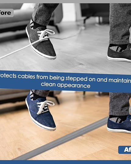 Floor Cord Cover for Wires on Floor Self Adhesive Cord Hider Floor Cable Management Wire Covers for Cords Protector Prevent Cable Trips Cord Cavity W 0.59" x H 0.31", Gray Wood, 20Ft