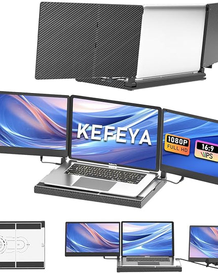 KEFEYA 14'' Triple Laptop Monitor Extender with Metal Base, 360° Rotation 1080P Portable Laptop Screen Extender for 12-17.3'' Laptops-Compatibility for Windows, Surface, MacBook, Switch, Plug & Play
