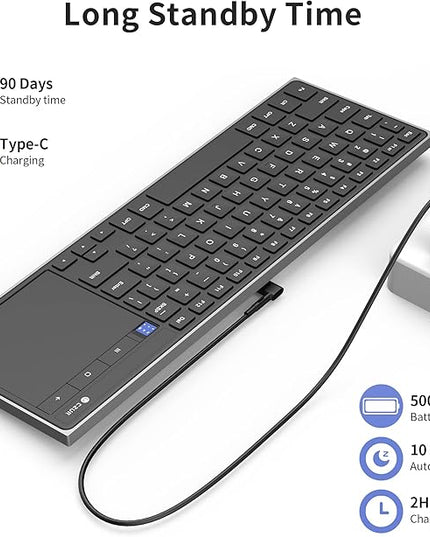 CZUR Rechargeable Bluetooth Keyboard with Touchpad, Portable Computer Keyboard with Trackpad, Wireless Ultra Slim Keyboard for PC/Laptop/Tablet/Phone, for Windows/Android/Mac/iOS