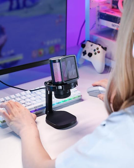 MAONO USB Gaming Microphone for PC, Noise Cancellation Condenser Mic with RGB Lights, Mute, Gain for Streaming, Recording, Podcast, Chat, Twitch, YouTube, Discord, Computer, PS5, PS4, GamerWave