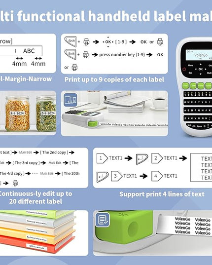 H1100 Label Maker Machine with Tapes 12mm Laminated, Backlit Handheld Label Maker Waterproof-Labels, QWERTY Keyboard & Multi Fonts, Portable Inkless Label Printer for Home Office Organization