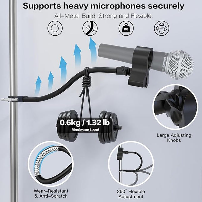 ZealSound Microphone Stand,Gooseneck Arm with Heavy Duty Crab Clamp for Round Pipes & Desktops,Flexible Boom Mount with Mic Clip for Podcast,Compatible with Blue Snowball, Razer, Pyle & More 13 Inch
