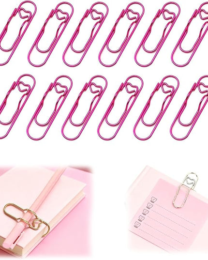 12 Pcs Colorful Metal Pen Clips,Pen Holder Clips for Notebook Journal and Book,Heart Papers Paperclip Bookmarks,School Office Supplies for Students Professionals and Teachers (Pink)