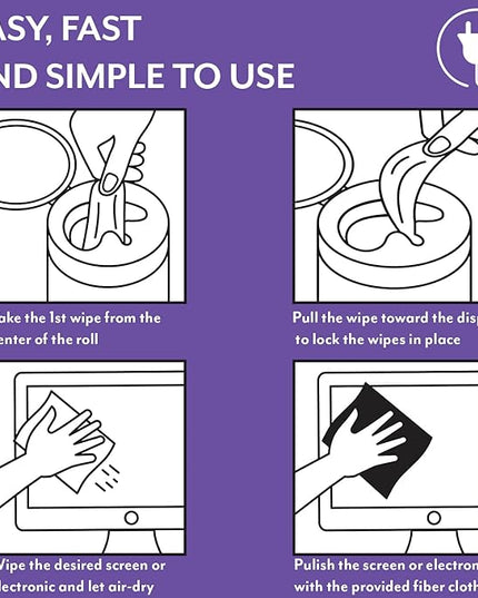 Screen Cleaner Wipes: Electronic Wipes for Screens - Computer Screen Wipes for Lens, Phone, Tv Screen and Monitor Cleaning - Tech Wipes & Microfiber Cloth (Canister, 100 Count)