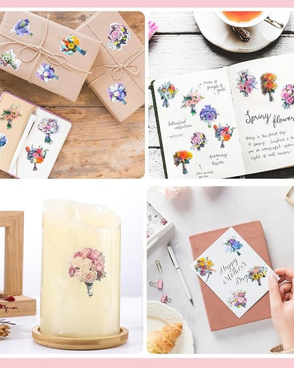 90 Pieces Natural Scrapbooking Stickers, Self-Adhesive Bouquet Stickers for Scrapbooking Supplies Journal for DIY Craft, Planners, Journal, Notebook Card