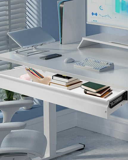 FFanhia 30 Inch Under Desk Mounted Sliding Pull-out Drawer Storage for Sit Stand Workstation Office(Applicable Table Thickness: 0.79in) White