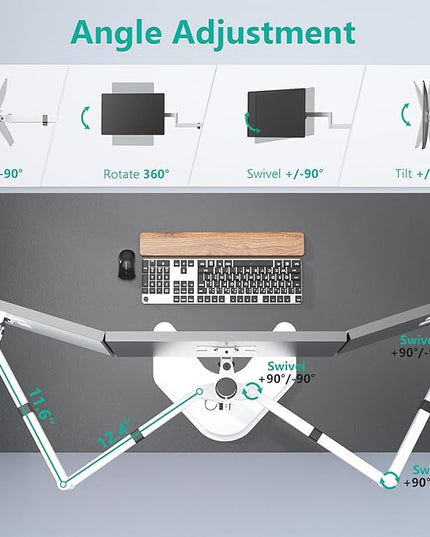 WALI Triple Monitor Stand, Free Standing Three LCD Monitor Fully Adjustable Desk Mount Fits 3 Screens up to 27 inch, 22 lbs Weight Capacity per Arm (MF003-W), White