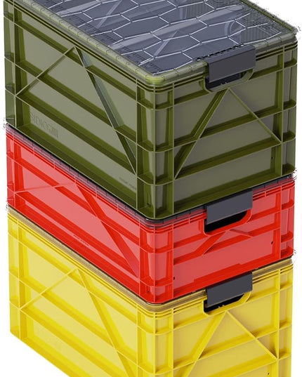 SIDIO CRATE Pro Pack - Two Full Size and One Half Size SidioCrate, Stackable Outdoor Organizer Storage Bins with Clear Lid and Dividers - UTILITY Variety Pack