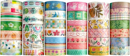 Bomichi 38 Rolls Washi Tape, Aesthetic Colored Decorative Cute Scrapbook Tape for Scrapbooking Supplies Journaling Craft Junk Journal