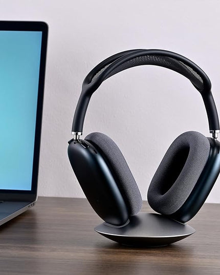 ELECOGO All-Aluminum Headphone Stand for AirPods Max, Full CNC-Machined Metal Base with Soft Silicone Contact Pad, Futuristic Ring Design, Stable Desktop Display Dock (Gray)