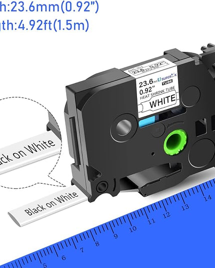 3PK Compatible for Brother Ptouch HSe-251 HSe251 HS-251 HS251 23.6mm 1 inch Black on White Heat Shrink Tube Label Tape for PT-D600 E500 E500VP E550W PT-P700 PT-P750WVP (0.92''x 4.92ft)
