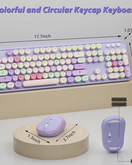 Wireless Typewriter Keyboard and Mouse - Wireless Keyboard with Silent Mouse, Cute Retro Keyboard Mouse Combo, 2.4G USB Computer Keyboard and Mouse for Windows Laptop/Desktop/PC(Purple)