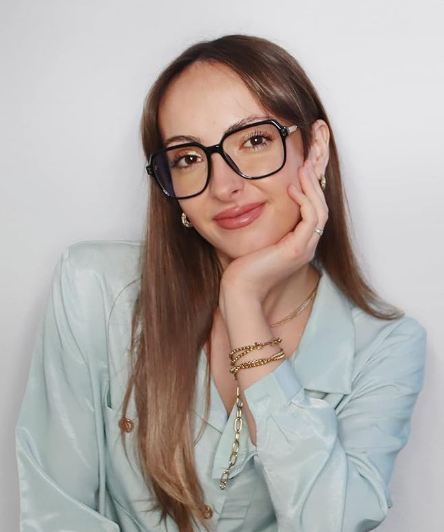 VISOONE Oversized Blue Light Blocking Glasses with Chic Square TR90 Frame and Metal Temple for Women Men REMY