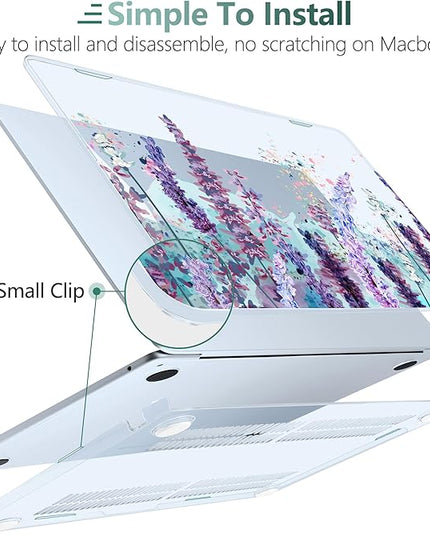 DONGKE for M4 MacBook Air 13.6 Inch Case 2025 2024 2023 2022 Model A3240 A3113 A2681 M3 M2 Chip, Plastic Hard Shell Case Cover with Touch ID for MacBook Air 13 Inch M4 - Lavender Flowers