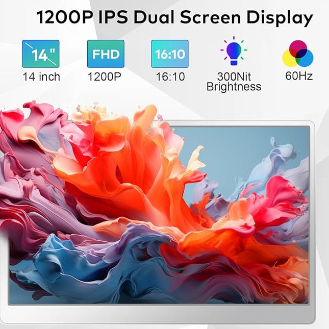 FQQ S7 Laptop Screen Extender,14-inch Portable Travel Triple Monitor-Left Screen 360° Flip,FHD 1200P IPS Triple Screen Laptop Monitor Extender for 12-16.5" Laptops,Compatible with Win and MacBook,Gray