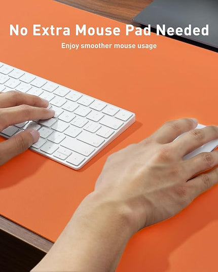 Aothia Leather Desk Pad Protector, Mouse Pad, Office Desk Mat, Non-Slip PU Leather Desk Blotter, Laptop Desk Pad, Waterproof Desk Writing Pad for Office and Home (36" x 17", Hermes Orange)