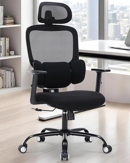 Office Chair Ergonomic Desk Chairs with Adjustable Lumbar Support & Headrest, Mesh High Back Home Office Desk Chairs with Adjustable Height Armrests, Comfy Swivel Task Computer Chair