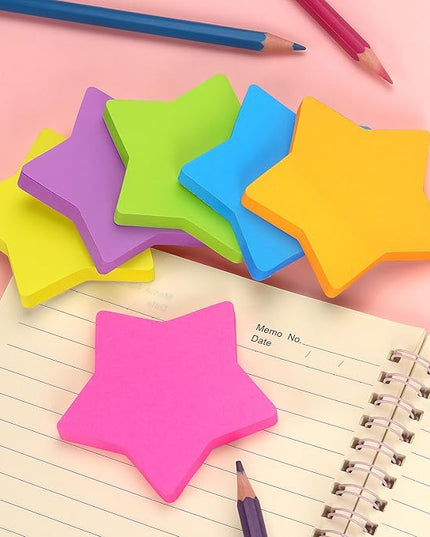 SIMONA Star Shape Sticky Notes 6 Color Bright Colorful Sticky Pad 75 Sheets/Pad Self-Sticky Note Pads (6 Pads)